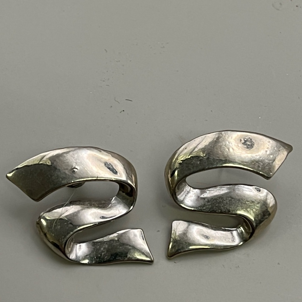 Silver Sculptural Earrings with Organic Crescent Design